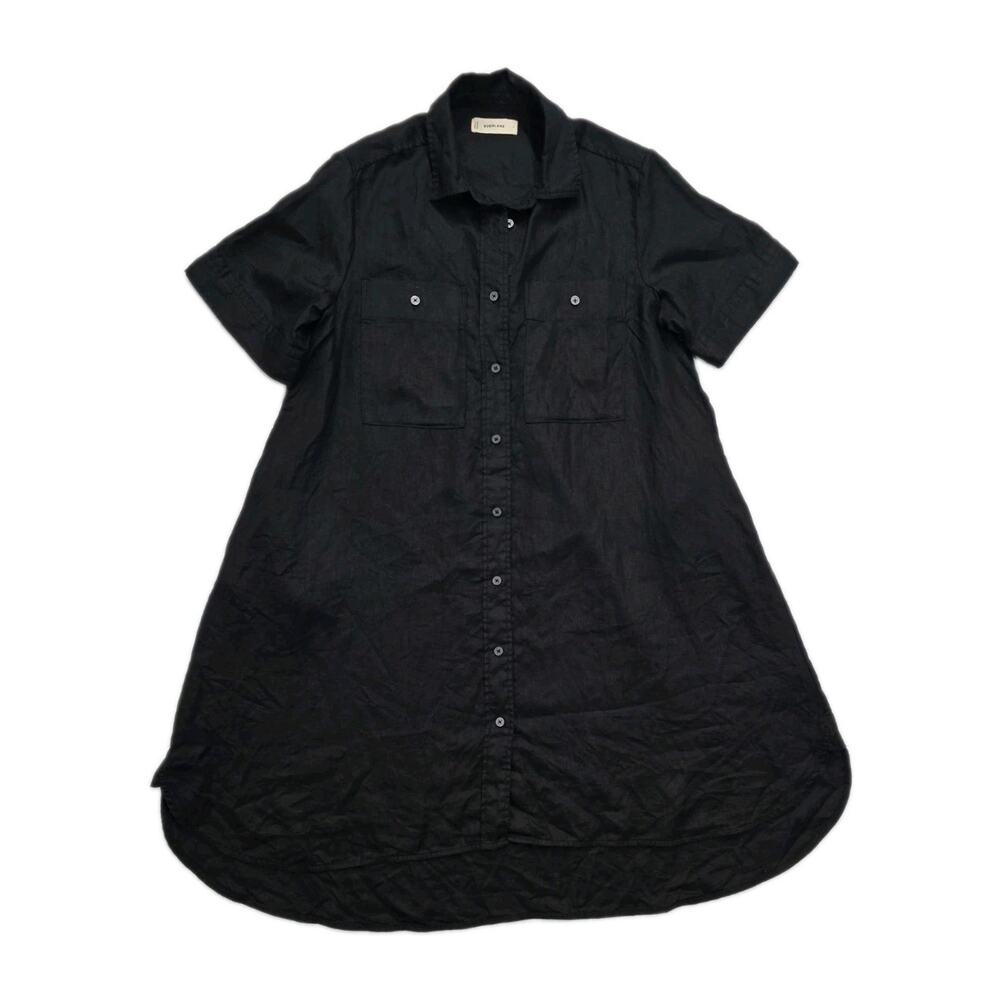 Everlane The Daytripper Shirt Dress Black 100% European Flax Linen High-Low Sz S - Picture 5 of 11